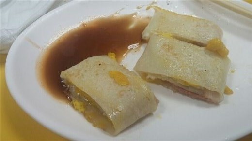 Breakfast burrito in Taiwan - they have another name which I can't recall, but i think it was like egg mcmuffin