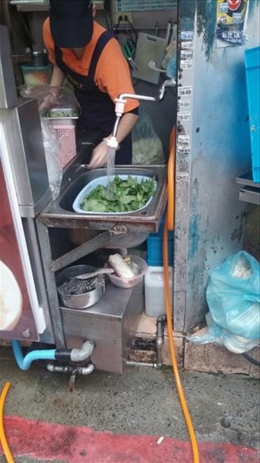 Washing the basil for pancakes with egg.