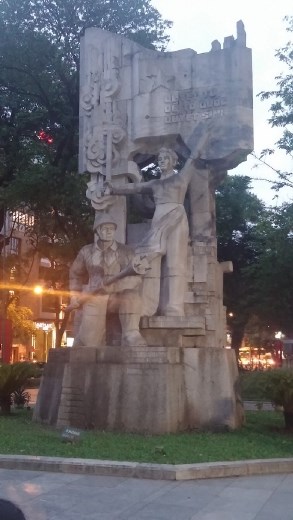 Sculpture in a small intersection park