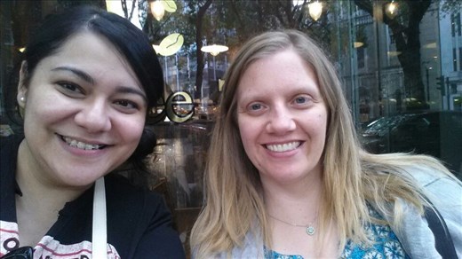 Liz and I have a coffee.