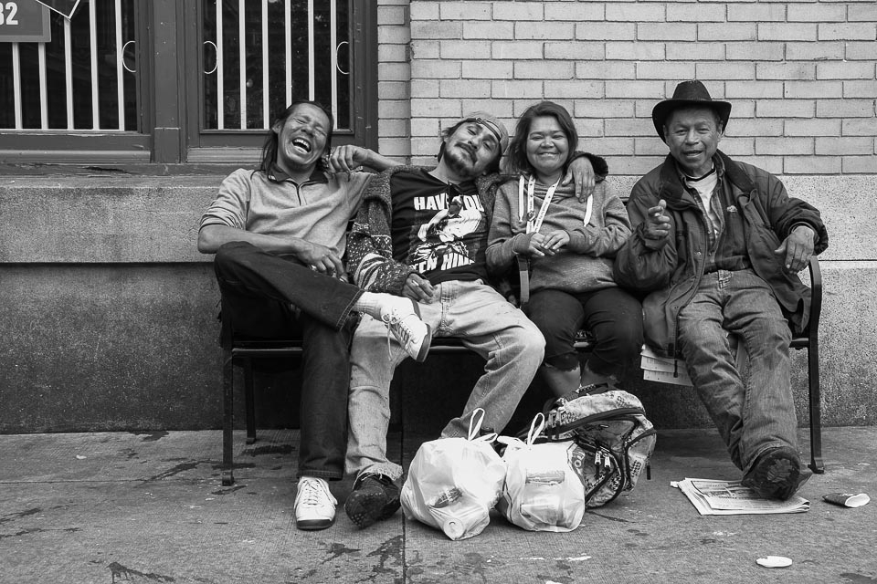 Despite the obvious challenges rife throughout  this community, the truth is, if you look beyond them all, the DTES is a community rooted in a magical combination of resilience, community advocacy and character.  Non-traditional supports abound, while connection and community thrives in this the least likely of places.  As Johnny, Bruce, Linda and Donald (pictured above) can attest to, kinship, humanity and joy are the measure of prosperity in the slum of Canada.