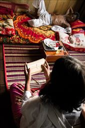 So worn down and fatigued, he was unable to complete making the talisman so he handed it to his wife for her to complete the process of making it into a bracelet.  She handed it back to him to whisper and blow magic into it before she wrapped it around my wrist.: by chasethelight, Views[759]