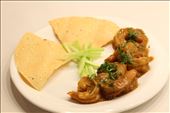 Goan Prawn Curry plated with cucumber salad and crisp papad: by checkoutrach, Views[311]