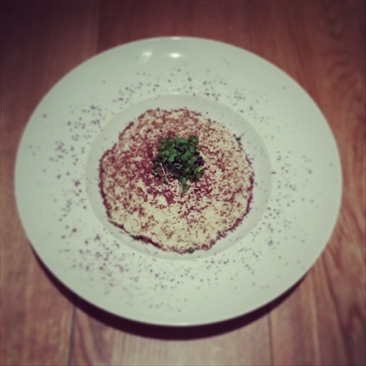 Cauliflower risotto, granny smith apples, bitter chocolate