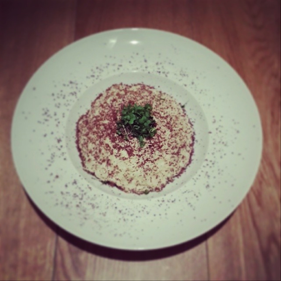Cauliflower risotto, granny smith apples, bitter chocolate