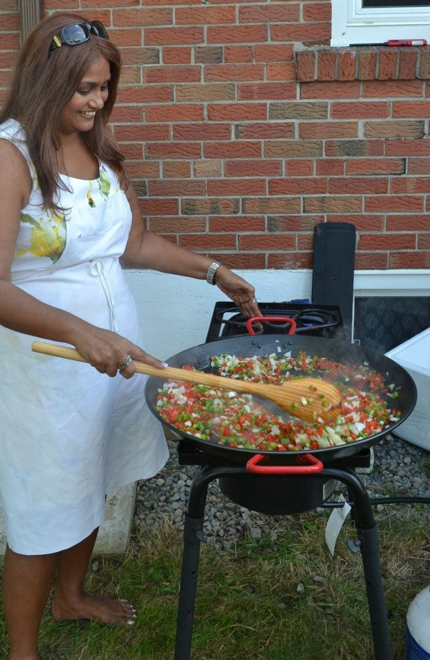 Me cooking my paella, notice my pan??
