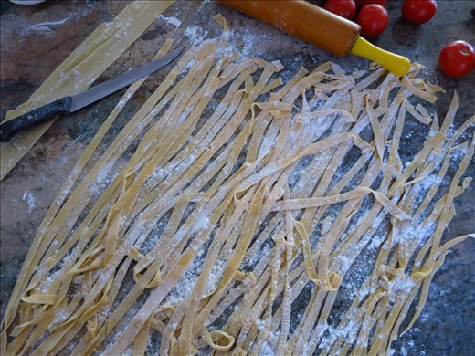 Freshly cut tagliatelle