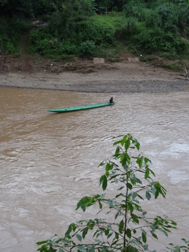 Only way to get across the river at this point is by boat taxi