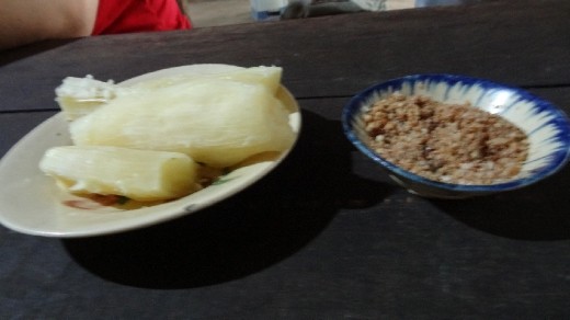 Yuca (casaba) and tea for a snack