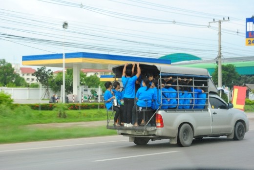 Taxi on the expressway with workers
