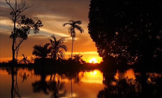 A silhouetted gorgeous sunset whilst paddling down the Brazillian Amazon river