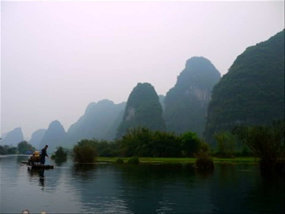 Bamboo rafting in Yangshuo.