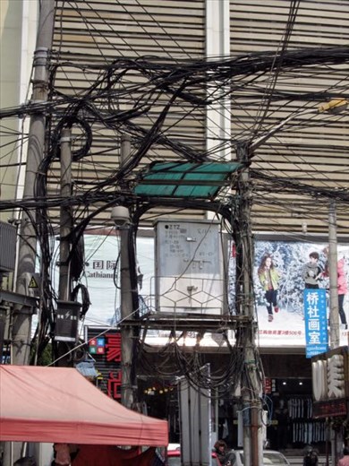 A tangle of wires about the street