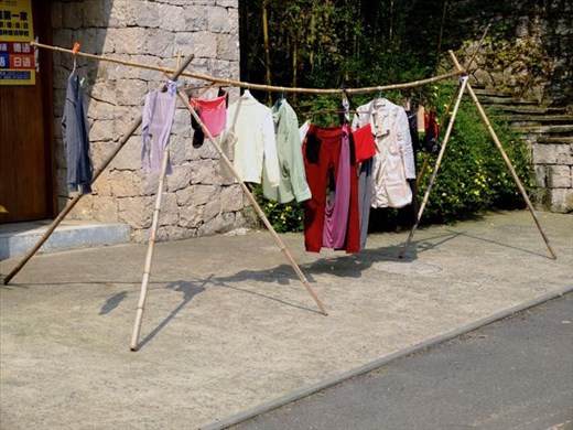 laundry on bamboo structure