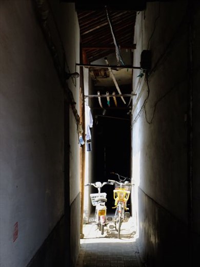 doorway with parked bikes
