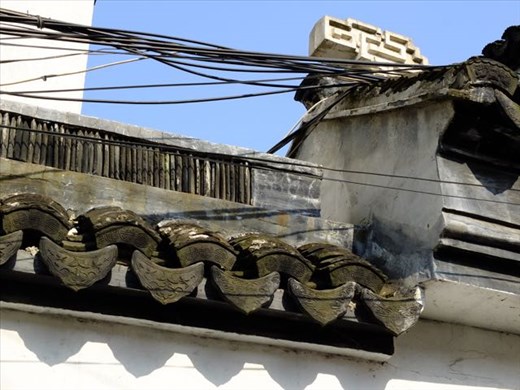 roof tile closeup with wires