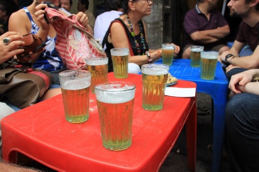 enjoying a cold beer