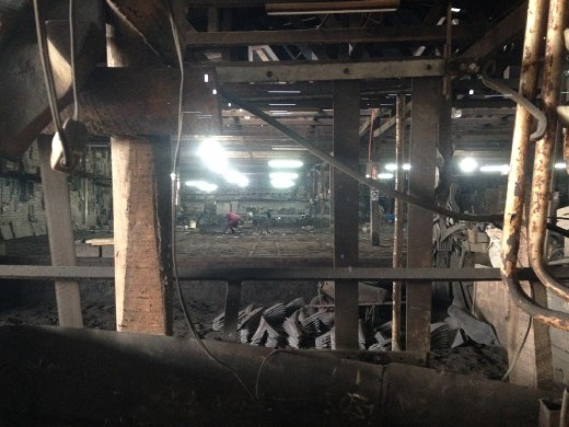 metal works shop. these were molds they pour liquid metal into.