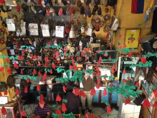 el LiBERty bar - the red things hanging are paper copihues (chile´s national flower)