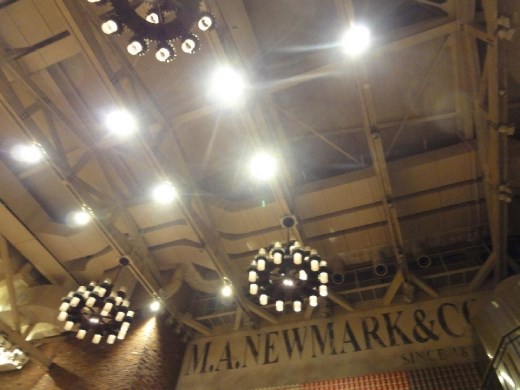 Eating dinner at the mall. I like the old style chandelier.