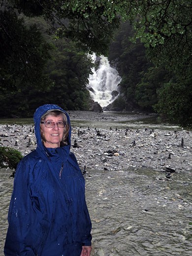 Cindy in the rain at fantail falls