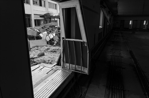 Being located only a few hundred meters from the shore, the school was one of the first buildings in the town of Nobiru to be hit by the tsunami.  The water burst through these gymnasium doors upon the students gathered within.  An overwhelming sense of emptiness now lingers where energetic youth once played.