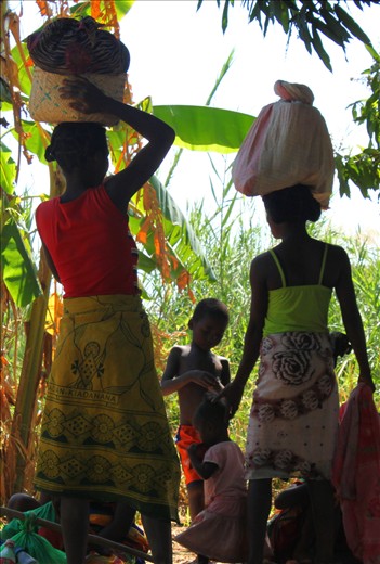 We stopped to make along the Tsiribihina river and these people were resting. They looked so much a part of their surroundings as the colour of their clothes reflected the foliage round them. The children came over to play with us and were content with simple games and their own curiosity.