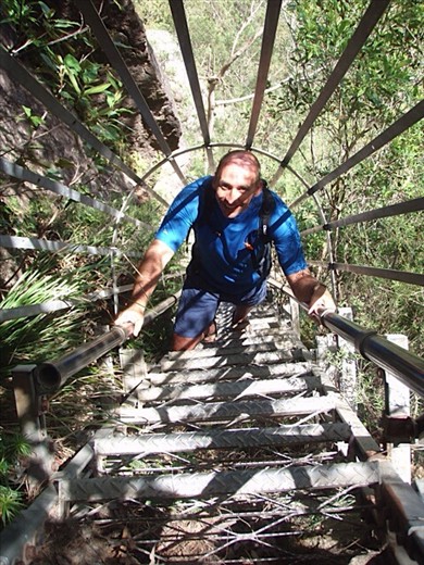 Crazy ladder climbing in the Blue Mountains thousands of feet above the valley floor