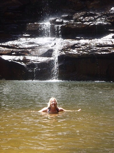 Swimming at the foot of Wentworth Falls 