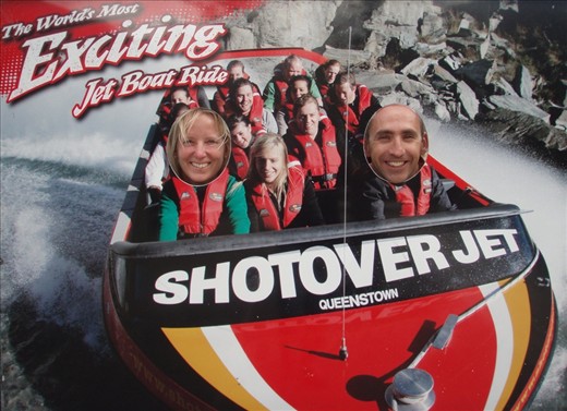Clare and Adam ride on Shotover Jet, Queenstown