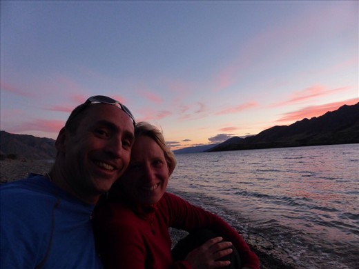 Sunset, beach at Lake Hawea