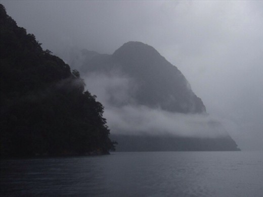 Milford Sound being moody, misty and mysterious