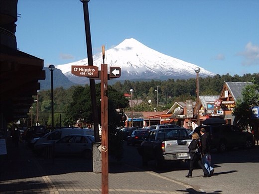 Volcano Villarrica, seen from streets of Pucon