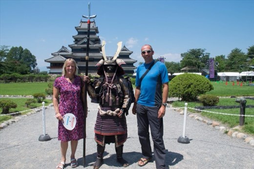 With a Samurai outside Matsumoto Castle