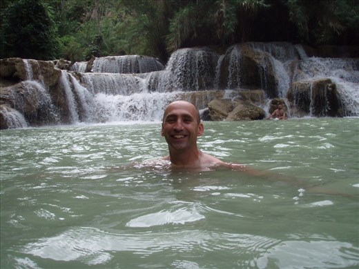 Swimming at Kuang Si waterfalls