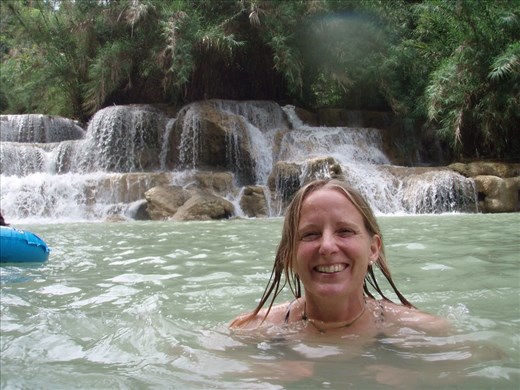 Swimming at Kuang Si waterfalls