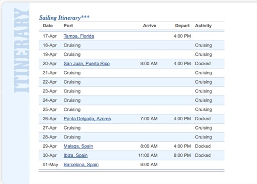 Ports of call on Brilliance of the Seas