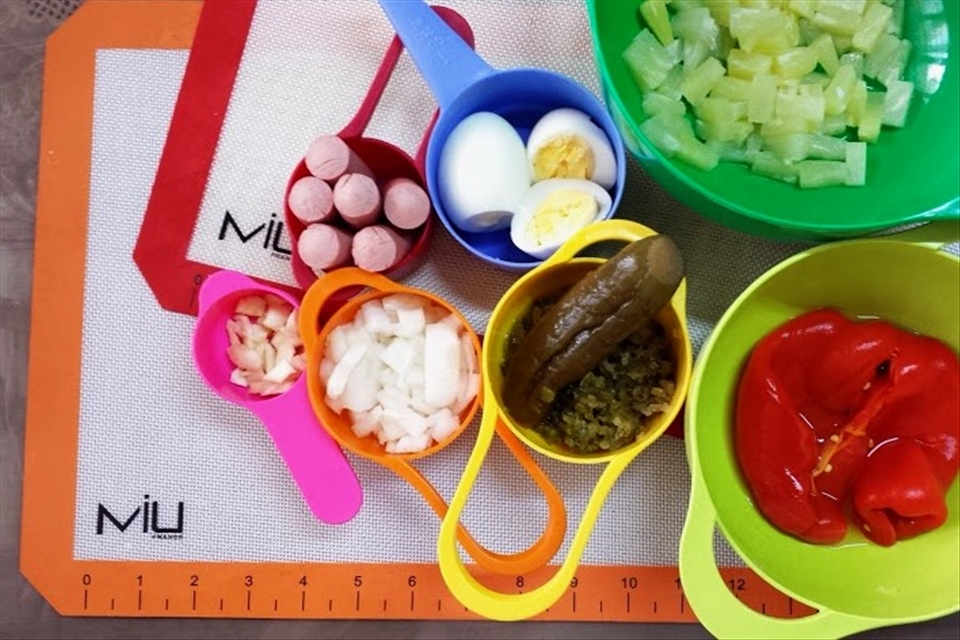 The ingredients to be mixed in, all lined up