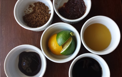 Oyster sauce, fish sauce, soy sauce, lemon and lime, sugar, shrimp paste