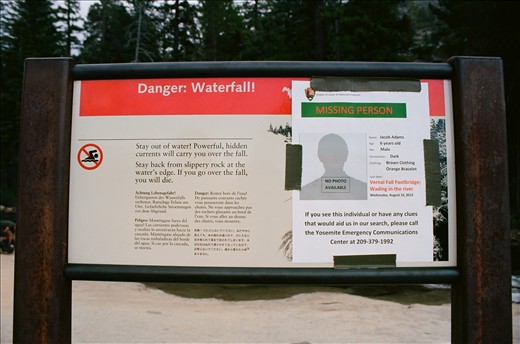 Missing Person Sign at Vernal Falls, Yosemite National Park
