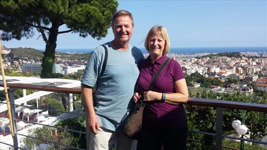 Col and Scott at Tibidabo with the view over Barcelona