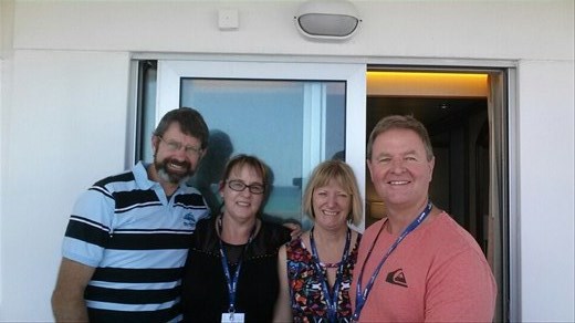 With Jeannette and Greg on the balcony outside our cabin