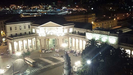 Genoa by night with the railway station in the foreground