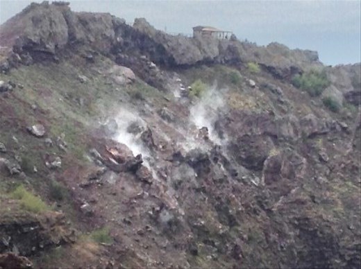 Steam rising from Vesuvius. Note the bar at the top middle of the photo! 