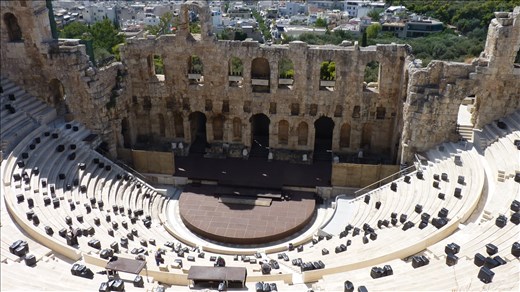 The auditorium at the Acropolis. Still in use today (note the cushions from last night)