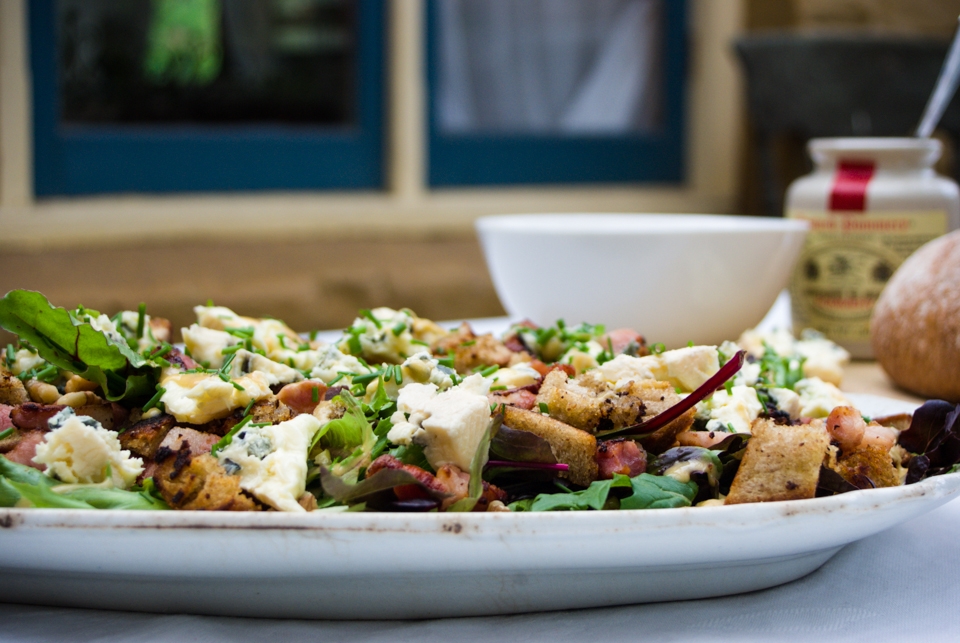 Roquefort Salad with warm lardons and croutons