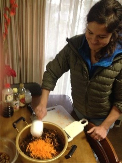 Making the Hijiki seaweed salad and adding the carrot