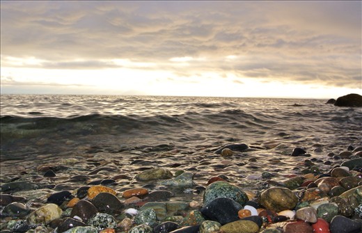 rocky shore and stormy skies