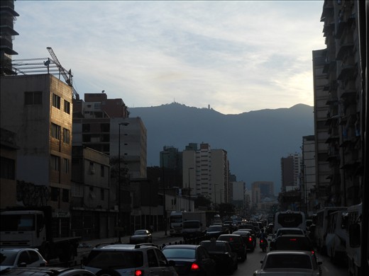 Caracas' traffic jam-6:10 a.m. At the top Waraira Repano is Hotel Humboldt.