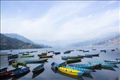 Boats of various colors parked at the shore of the Phewa lake.: by crazartist, Views[478]